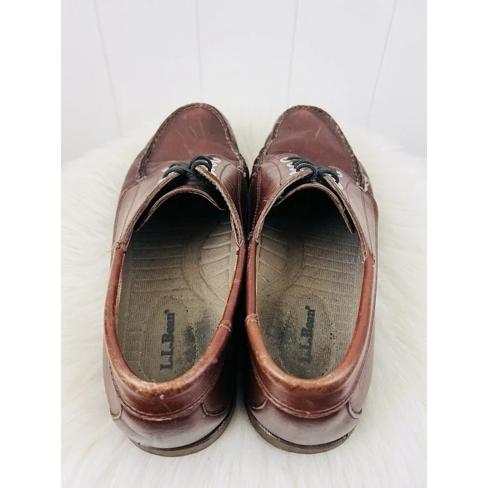 LL Bean Handsewn Brown Leather Blucher Mocs Lace Up Boat Shoes Loafers 8D